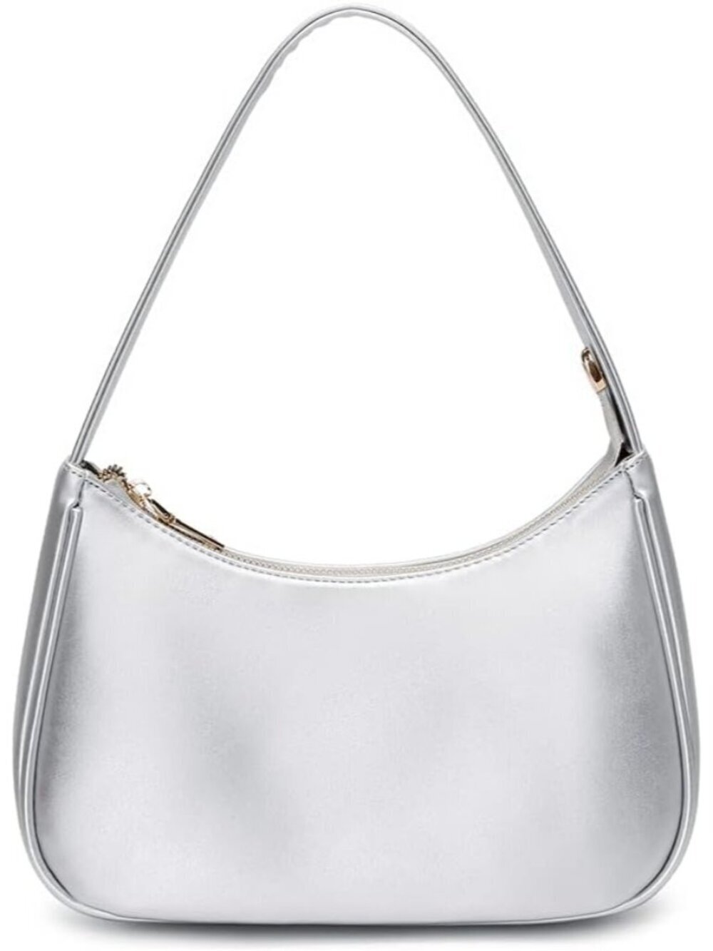Women Silver White 1 Shoulder Tote Bag Cute Hobo Mini Clutch Zipper Bag